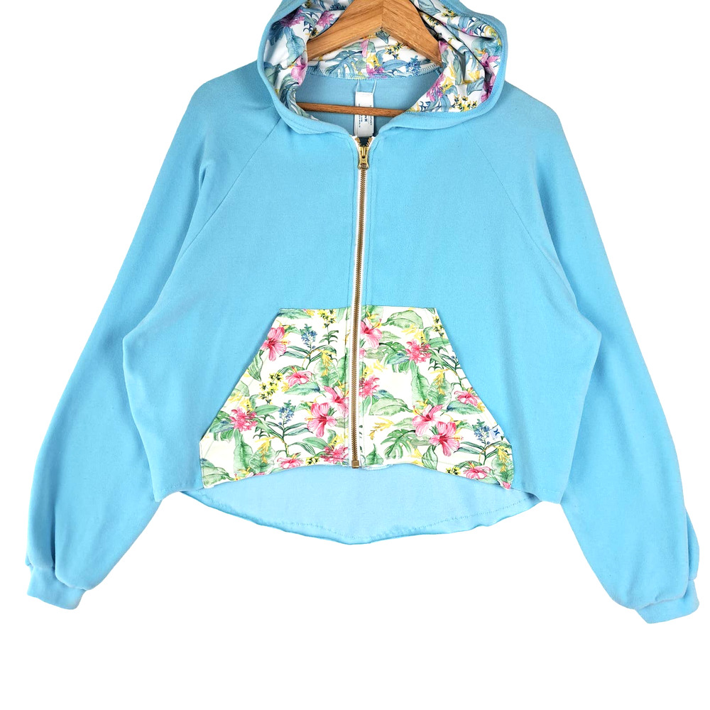 Loveshack Fancy Hurley Hoodie Womens Small Hawaiian Hibiscus Terry Cloth Zip